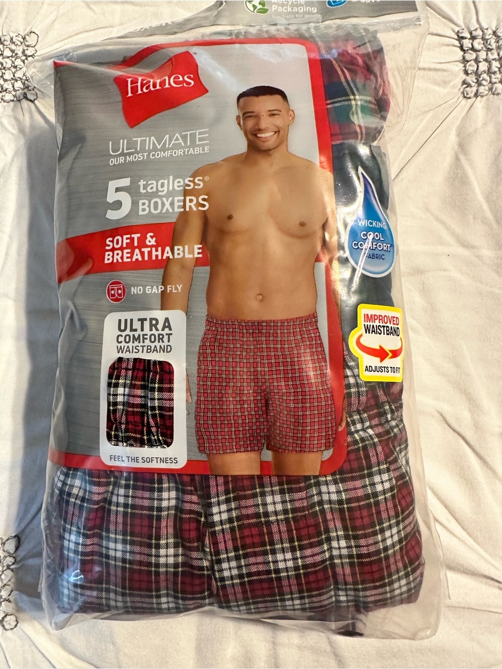 Hanes 5 Men's Plaid Boxer Briefs - Red, Green blue